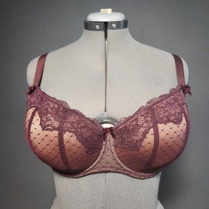 Hips & Curves Lace Bra, Burgundy/Peach, Size: 40DD